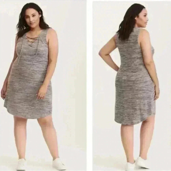 torrid Dresses & Skirts - Torrid Grey Knit Lace Up Shirt Dress Size 3X
